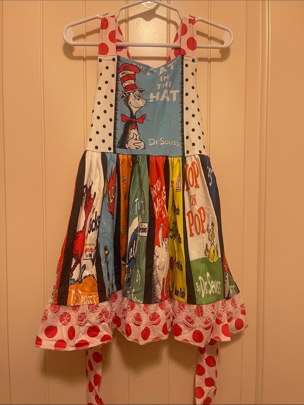 Dr. Seuss Inspired Girls' Multicolor Dress with Red Polka Accents 3t